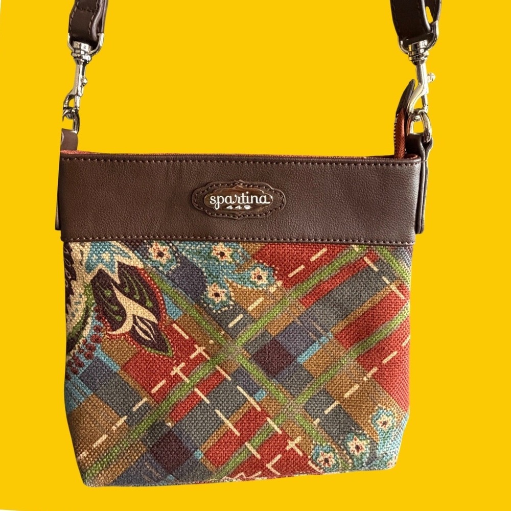 Spartina 449 Daufuskie Island Tapestry Leather Crossbody‎ Bag Brown Multi